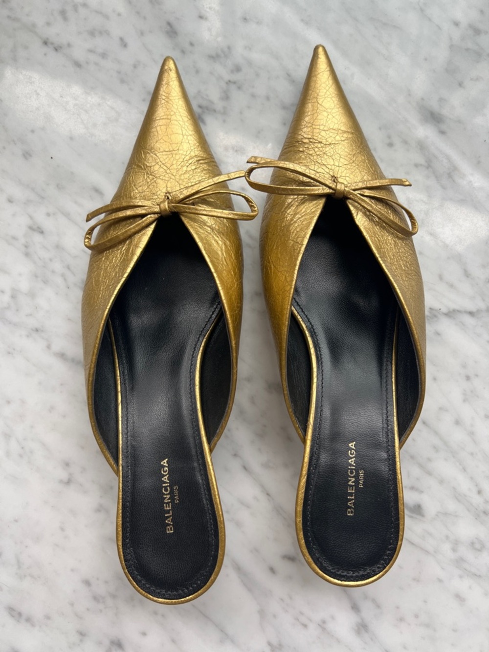 Balenciaga Gold Knife Mules, 37